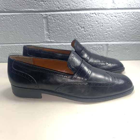 Salvatore Ferragamo Black Wingtip Oxford Driving Shoes Leather Slip On Mens 9 - Picture 2 of 8